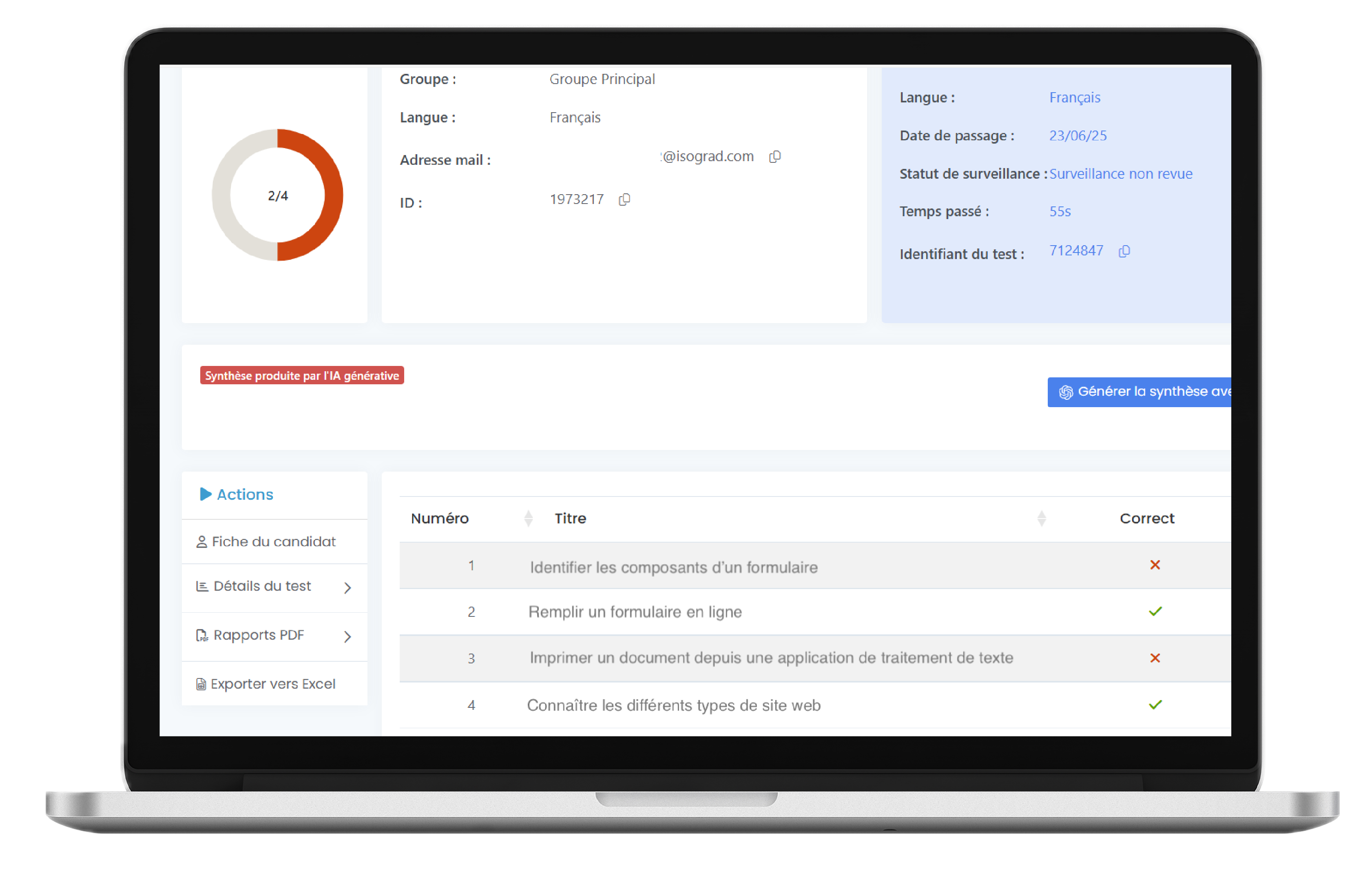 Plateforme de test pour corriger et analyser
