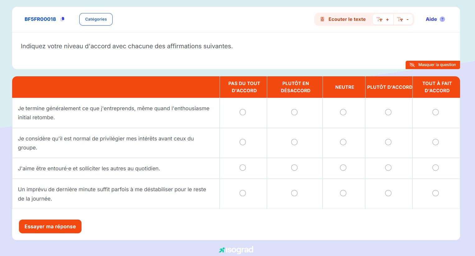 Test d'évaluation<br />Big Five