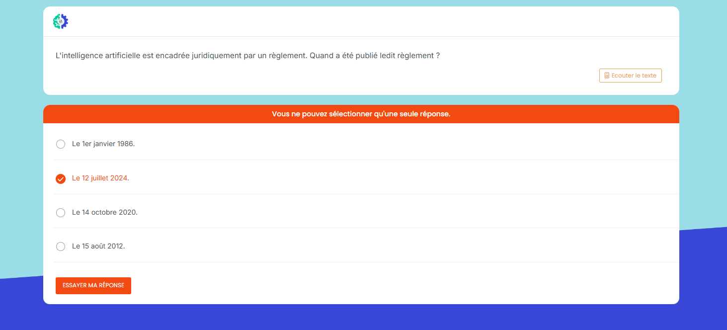 Test d'évaluation<br />Règlement sur l'Intelligence Artificielle (RIA)