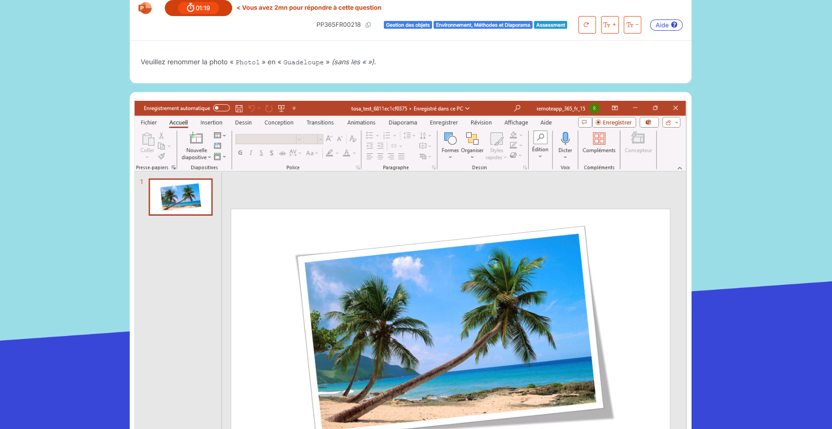 Test d'évaluation<br />Microsoft Powerpoint