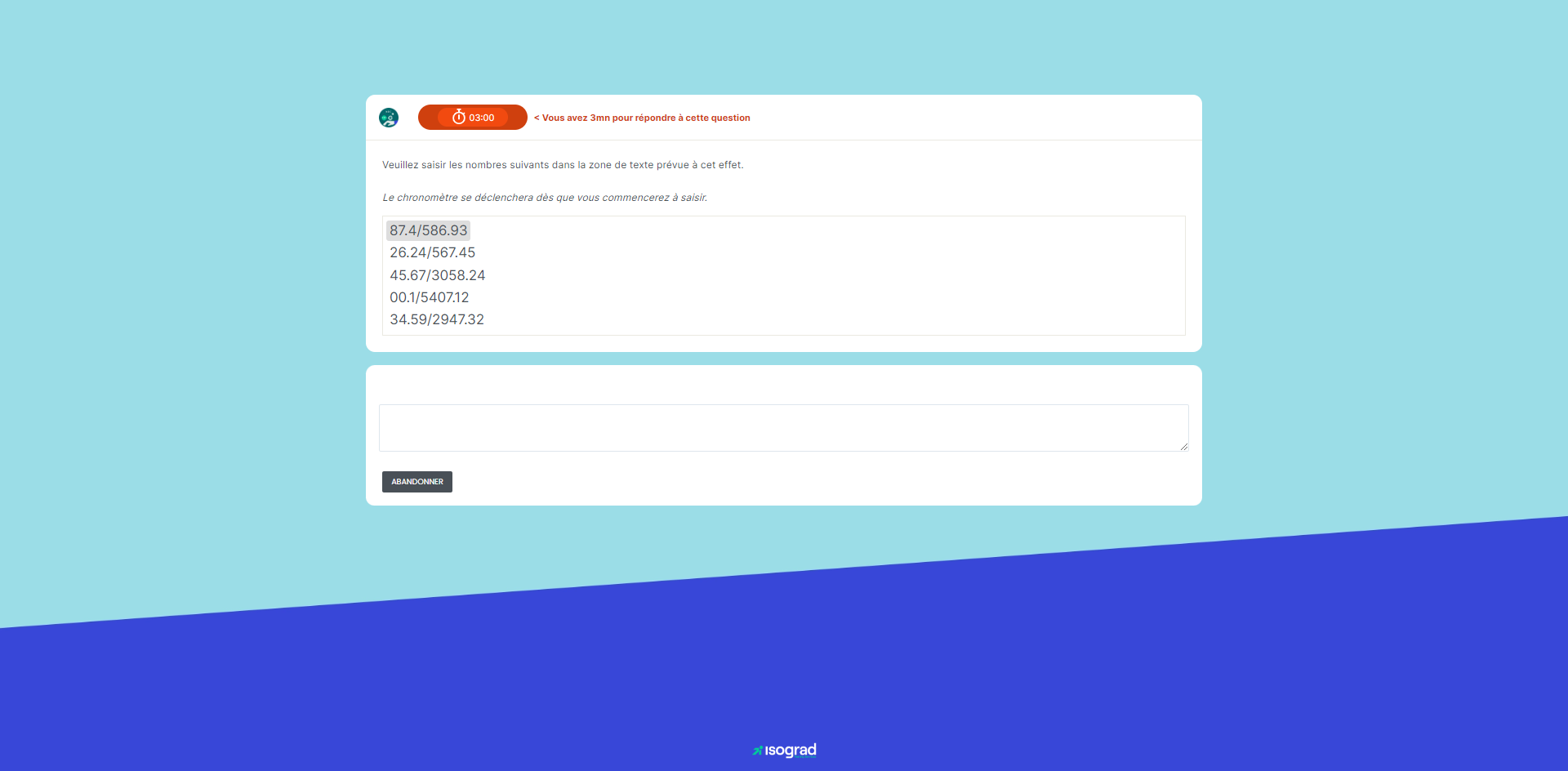 Test d'évaluation<br />Saisie de données